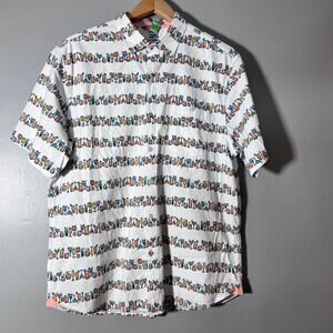 Tommy Bahama Button Shirt L Cocktail Print Short Sleeve Casual Beachwear Summer